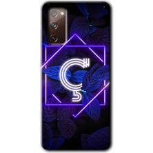 MRC İletişim Samsung Galaxy S20 Fe Kılıf Hd Desen Baskılı Arka Kapak + Temperli Cam - Dark Neon Yaprak Ç Harfi