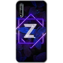 MRC İletişim Huawei Y8P Kılıf Hd Desen Baskılı Arka Kapak + Temperli Cam - Dark Neon Yaprak Z Harfi