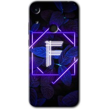 MRC İletişim Huawei Y6S 2019 Kılıf Hd Desen Baskılı Arka Kapak + Temperli Cam - Dark Neon Yaprak F Harfi