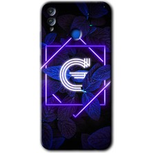 MRC İletişim Honor 8x Kılıf Hd Desen Baskılı Arka Kapak + Temperli Cam - Dark Neon Yaprak G Harfi