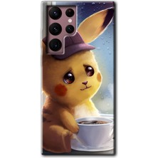 MRC İletişim Samsung Galaxy S22 Ultra Kılıf Hd Desen Baskılı Arka Kapak + Temperli Cam - Üzgün Pikaçu