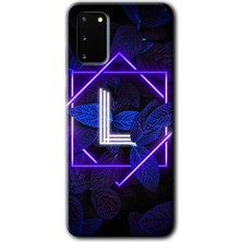 MRC İletişim Samsung Galaxy S20 Kılıf Hd Desen Baskılı Arka Kapak + Temperli Cam - Dark Neon Yaprak L Harfi