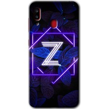 MRC İletişim Samsung Galaxy A20 Kılıf Hd Desen Baskılı Arka Kapak + Temperli Cam - Dark Neon Yaprak Z Harfi