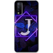 MRC İletişim Vivo Y11S Kılıf Hd Desen Baskılı Arka Kapak - Dark Neon Yaprak J Harfi