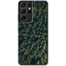 MRC İletişim Samsung Galaxy S21 Ultra Kılıf Hd Desen Baskılı Arka Kapak + Temperli Cam - Çam Ağacı Ormanı
