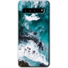 MRC İletişim Samsung Galaxy S10 Plus Kılıf Hd Desen Baskılı Arka Kapak + Temperli Cam - Deniz Kıyısı