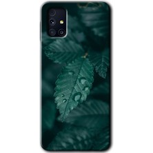 MRC İletişim Samsung Galaxy M31S Kılıf Hd Desen Baskılı Arka Kapak + Temperli Cam - Yağmurlu Yaprak