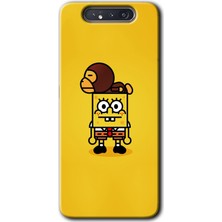 MRC İletişim Samsung Galaxy A80 Kılıf Hd Desen Baskılı Arka Kapak + Temperli Cam - Sünger Bob