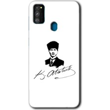 MRC İletişim Samsung Galaxy M30S Kılıf Hd Desen Baskılı Arka Kapak + Temperli Cam - Kemal Atatürk Imza