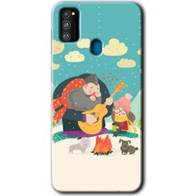 MRC İletişim   Samsung Galaxy M30S Kılıf Hd Desen Baskılı Arka Kapak + Temperli Cam - Kış Pikniği