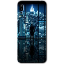 MRC İletişim Huawei Y6 2019 Kılıf Hd Desen Baskılı Arka Kapak + Temperli Cam - Şehir Manzarası