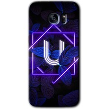 MRC İletişim Samsung Galaxy S7 Edge Kılıf Hd Desen Baskılı Arka Kapak + Temperli Cam - Dark Neon Yaprak U Harfi