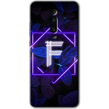 MRC İletişim Xiaomi Mi 9t Kılıf Hd Desen Baskılı Arka Kapak - Dark Neon Yaprak F Harfi