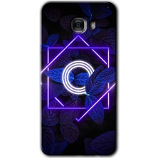 MRC İletişim Samsung Galaxy C9 Pro Kılıf Hd Desen Baskılı Arka Kapak + Temperli Cam - Dark Neon Yaprak O Harfi