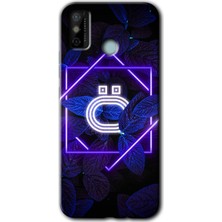 MRC İletişim Tecno Spark 6 Go Kılıf Hd Desen Baskılı Arka Kapak - Dark Neon Yaprak Ö Harfi