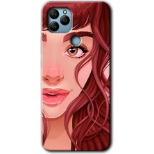 MRC İletişim General Mobile Gm 22 Plus Kılıf Hd Desen Baskılı Arka Kapak + Temperli Cam - Kızıl Kız