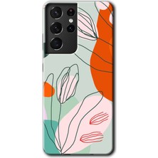 MRC İletişim Samsung Galaxy S21 Ultra Kılıf Hd Desen Baskılı Arka Kapak + Temperli Cam - Vektör Çiçekler