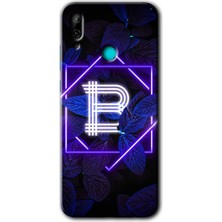MRC İletişim Huawei P Smart 2019 Kılıf Hd Desen Baskılı Arka Kapak + Temperli Cam - Dark Neon Yaprak B Harfi
