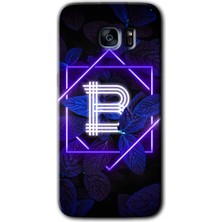 MRC İletişim Samsung Galaxy S7 Edge Kılıf Hd Desen Baskılı Arka Kapak + Temperli Cam - Dark Neon Yaprak B Harfi