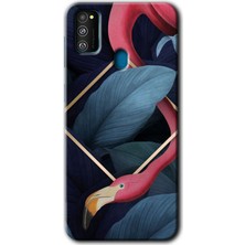 MRC İletişim  Samsung Galaxy M30S Kılıf Hd Desen Baskılı Arka Kapak + Temperli Cam - Flamingo Yaprak