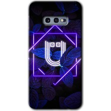 MRC İletişim Samsung Galaxy S10E Kılıf Hd Desen Baskılı Arka Kapak + Temperli Cam - Dark Neon Yaprak Ü Harfi