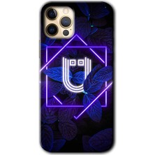 MRC İletişim iPhone 11 Pro Max Kılıf Hd Desen Baskılı Arka Kapak + Temperli Cam - Dark Neon Yaprak Ü Harfi