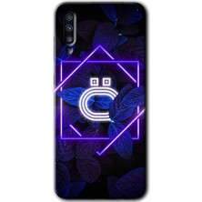 MRC İletişim Samsung Galaxy A50 Kılıf Hd Desen Baskılı Arka Kapak + Temperli Cam - Dark Neon Yaprak Ö Harfi