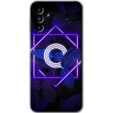 MRC İletişim Samsung Galaxy M23 Kılıf Hd Desen Baskılı Arka Kapak + Temperli Cam - Dark Neon Yaprak O Harfi