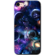 MRC İletişim iPhone Se 2020 Kılıf Hd Desen Baskılı Arka Kapak + Temperli Cam - Gezegen Karışımı