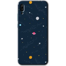 MRC İletişim Huawei Y6 2019 Kılıf Hd Desen Baskılı Arka Kapak + Temperli Cam - Çizim Gezegen
