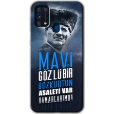 MRC İletişim Samsung Galaxy M31 Kılıf Hd Desen Baskılı Arka Kapak + Temperli Cam - Bozkurt Atatürk