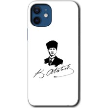 MRC İletişim iPhone 12 Mini Kılıf Hd Desen Baskılı Arka Kapak + Temperli Cam - Kemal Atatürk Imza