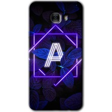 MRC İletişim Samsung Galaxy C7 Kılıf Hd Desen Baskılı Arka Kapak + Temperli Cam - Dark Neon Yaprak A Harfi