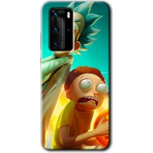 MRC İletişim Huawei P40 Pro Kılıf Hd Desen Baskılı Arka Kapak + Temperli Cam - Rick Morty