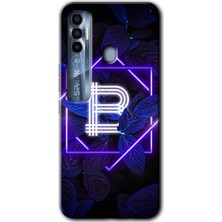 MRC İletişim Tecno Spark 7 Pro Kılıf Hd Desen Baskılı Arka Kapak - Dark Neon Yaprak B Harfi