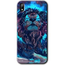 MRC İletişim Huawei Y5 2019 Kılıf Hd Desen Baskılı Arka Kapak + Temperli Cam - Neon Aslan