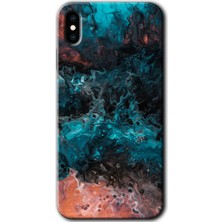 MRC İletişim iPhone Xs Max Kılıf Hd Desen Baskılı Arka Kapak + Temperli Cam - Liquid Colorfull