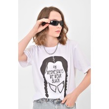 Blah Wednesday Baskılı Oversize %100 Pamuk Kadın Tişört