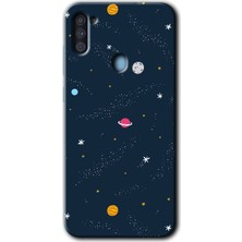 MRC İletişim Samsung Galaxy M11 Kılıf Hd Desen Baskılı Arka Kapak + Temperli Cam - Çizim Gezegen