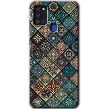 MRC İletişim Samsung Galaxy A21S Kılıf Hd Desen Baskılı Arka Kapak + Temperli Cam - Mat Mandala