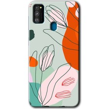 MRC İletişim Samsung Galaxy M30S Kılıf Hd Desen Baskılı Arka Kapak + Temperli Cam - Vektör Çiçekler