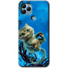 MRC İletişim General Mobile Gm 22 Plus Kılıf Hd Desen Baskılı Arka Kapak + Temperli Cam - Çılgın Kedi