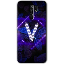 MRC İletişim Xiaomi Redmi 9 Kılıf Hd Desen Baskılı Arka Kapak - Dark Neon Yaprak V Harfi