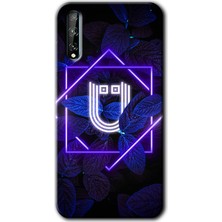 MRC İletişim Huawei P Smart S Kılıf Hd Desen Baskılı Arka Kapak + Temperli Cam - Dark Neon Yaprak Ü Harfi