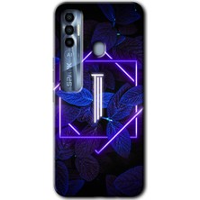 MRC İletişim Tecno Spark 7 Pro Kılıf Hd Desen Baskılı Arka Kapak - Dark Neon Yaprak I Harfi