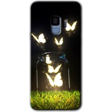 MRC İletişim Samsung Galaxy S9 Kılıf Hd Desen Baskılı Arka Kapak + Temperli Cam - Işıklı Kelebekler