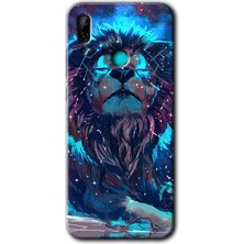 MRC İletişim Huawei P Smart 2019 Kılıf Hd Desen Baskılı Arka Kapak + Temperli Cam - Neon Aslan
