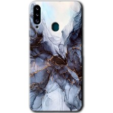 MRC İletişim Samsung Galaxy A20S Kılıf Hd Desen Baskılı Arka Kapak + Temperli Cam - Otantik Mermer