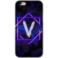 MRC İletişim iPhone 6s Kılıf Hd Desen Baskılı Arka Kapak + Temperli Cam - Dark Neon Yaprak V Harfi
