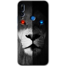 MRC İletişim Huawei Y9 Prime 2019 Kılıf Hd Desen Baskılı Arka Kapak + Temperli Cam - Fire And Ice Lion